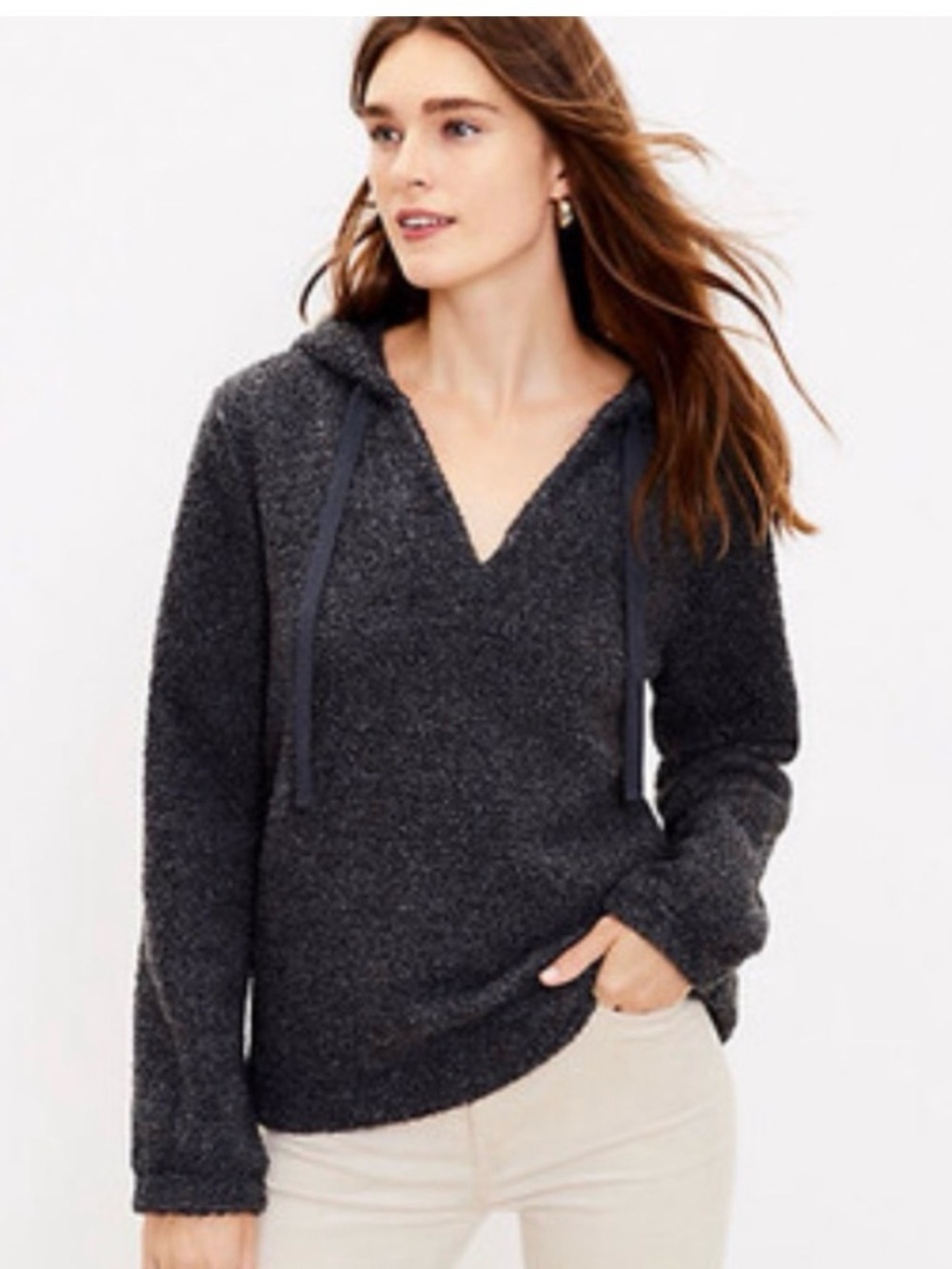 LOFT NWT Women's Faux Sherpa Hoodie Sweater Size Large
